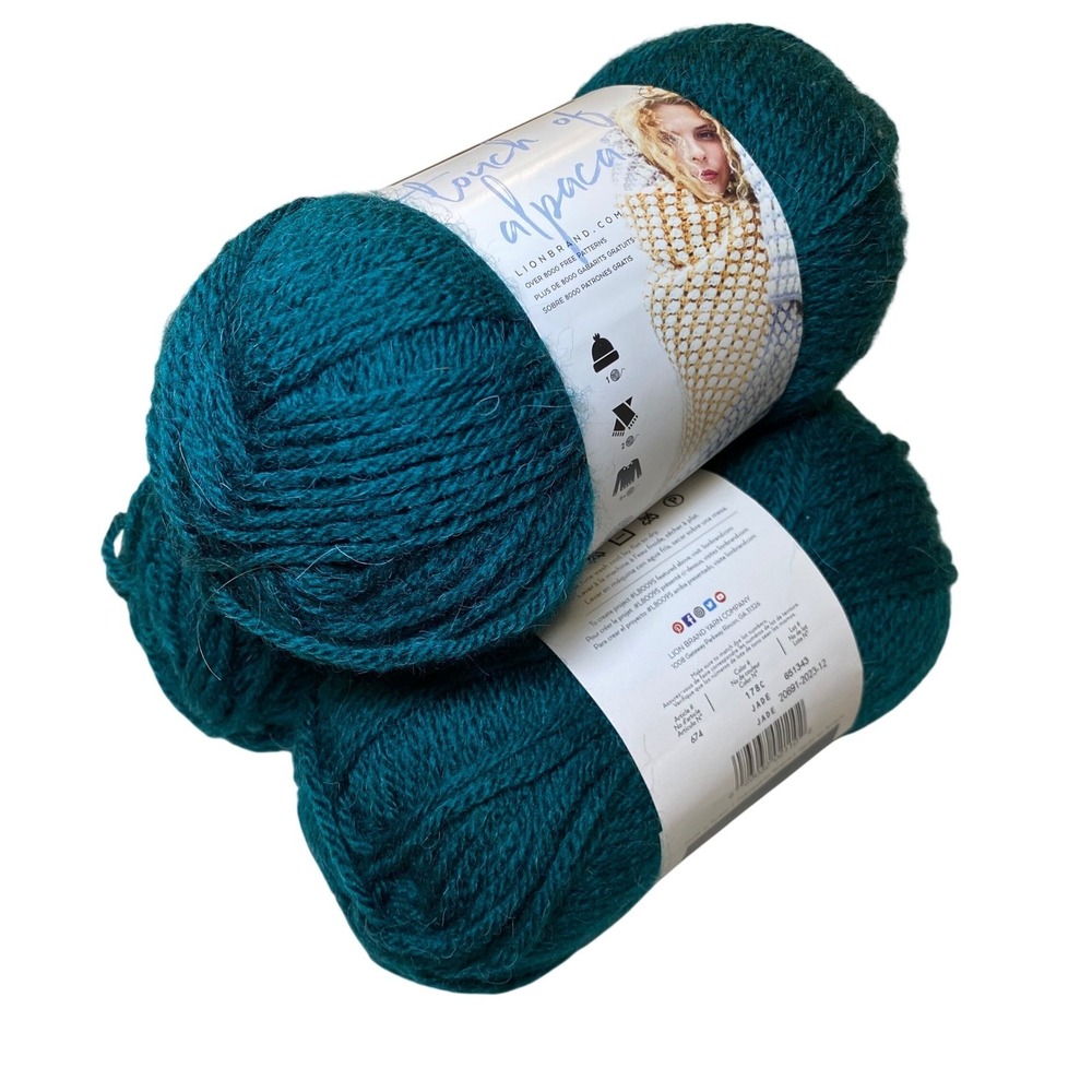 Lion Brand Touch of Alpaca Yarn Jade 178C Same Dye Lot 3 Skeins Alpaca